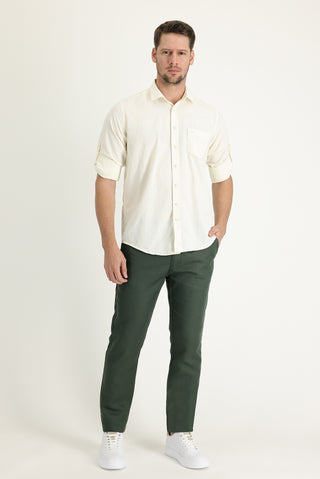  Yağ Yeşili-Olive 6 Drop Regular Fit Standart Kesim Keten Karışımlı Kanvas / Chino Pantolon