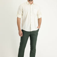 Olive 6 Drop Regular Fit Linen Blend Canvas/Chino Trousers