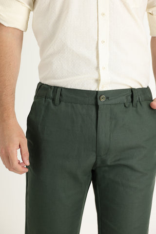  Yağ Yeşili-Olive 6 Drop Regular Fit Standart Kesim Keten Karışımlı Kanvas / Chino Pantolon