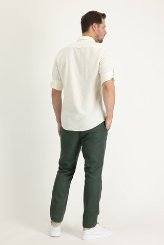  Yağ Yeşili-Olive 6 Drop Regular Fit Standart Kesim Keten Karışımlı Kanvas / Chino Pantolon
