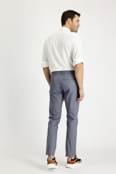 Orta Gri Slim Fit Dar Kesim Likralı Kanvas / Chino Pantolon