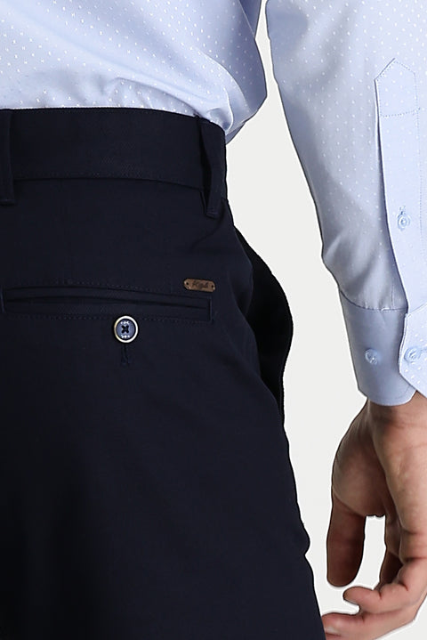 Koyu Lacivert Slim Fit Dar Kesim Likralı Kanvas / Chino Pantolon