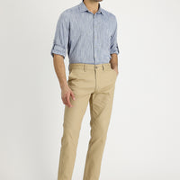 Koyu Bej Regular Fit Standart Kesim Likralı Kanvas / Chino Pantolon