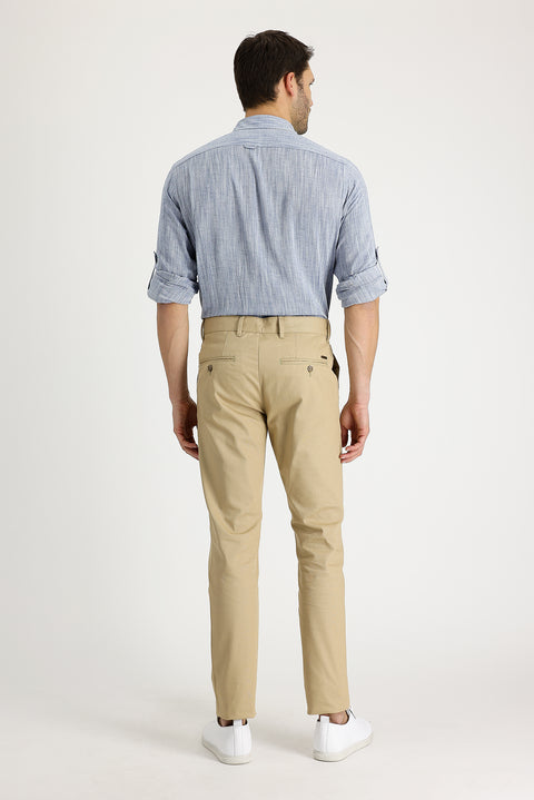 Koyu Bej Slim Fit Dar Kesim Likralı Kanvas / Chino Pantolon