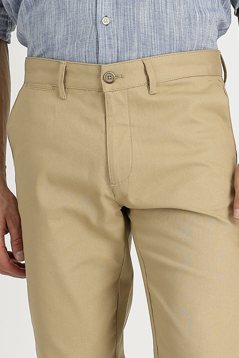 Koyu Bej Regular Fit Standart Kesim Likralı Kanvas / Chino Pantolon