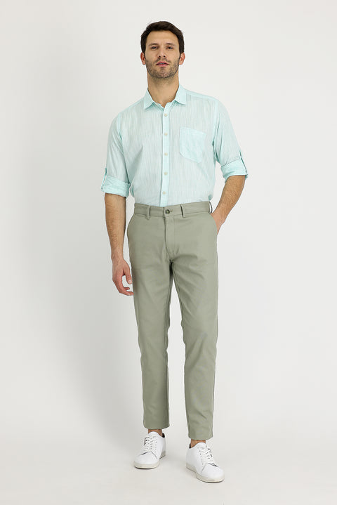 Çağla Yeşili Slim Fit Dar Kesim Likralı Kanvas / Chino Pantolon