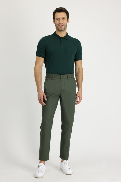 Yağ Yeşili-Olive Regular Fit Standart Kesim Likralı Kanvas / Chino Pantolon