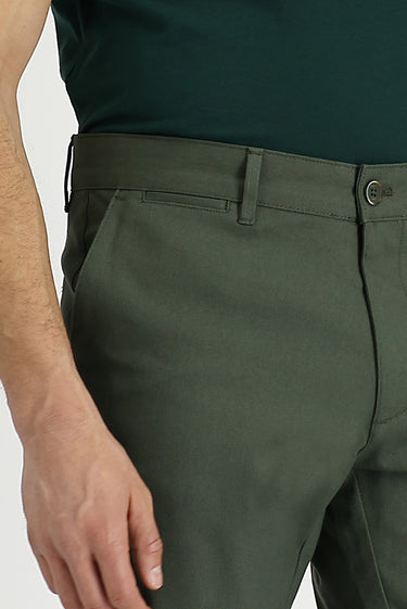 Yağ Yeşili-Olive Regular Fit Likralı Kanvas / Chino Pantolon