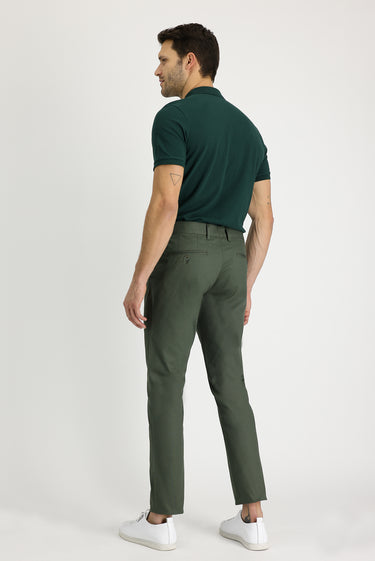Yağ Yeşili-Olive Regular Fit Likralı Kanvas / Chino Pantolon