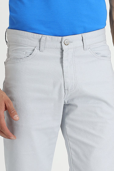 Orta Gri Slim Fit Dar Kesim Desenli Likralı Kanvas / Chino Pantolon