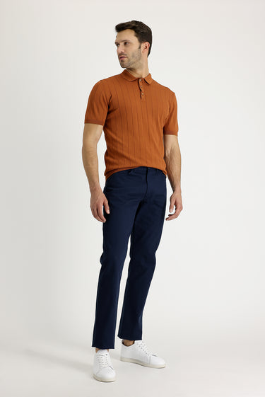 Orta Lacivert Relaxed Fit Rahat Kesim Desenli Likralı Kanvas / Chino Pantolon