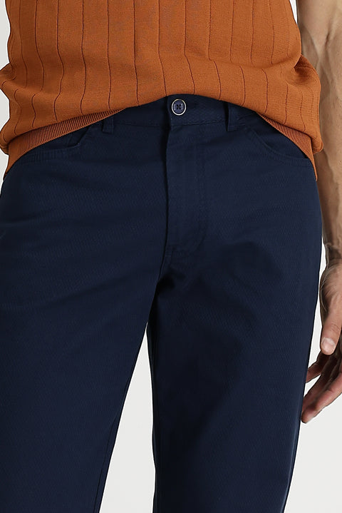 Orta Lacivert Regular Fit Standart Kesim Desenli Likralı Kanvas / Chino Pantolon