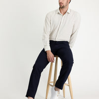 Koyu Lacivert Regular Fit Desenli Likralı Kanvas / Chino Pantolon