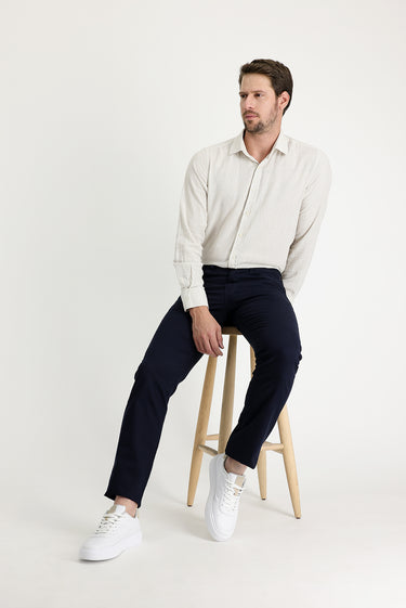 Koyu Lacivert 6 Drop Regular Fit Standart Kesim Desenli Likralı Kanvas / Chino Pantolon