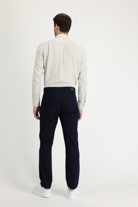 Koyu Lacivert 4 Drop Relaxed Fit Rahat Kesim Desenli Likralı Kanvas / Chino Pantolon