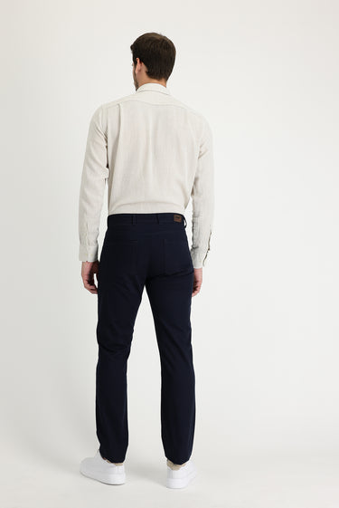Koyu Lacivert Regular Fit Desenli Likralı Kanvas / Chino Pantolon
