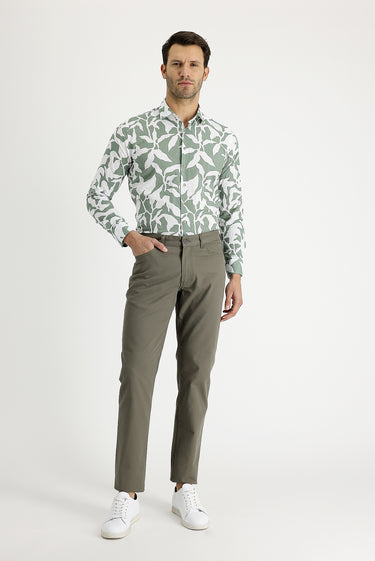 Açık Haki Slim Fit Dar Kesim Desenli Likralı Kanvas / Chino Pantolon