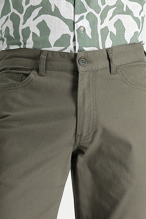 Açık Haki 7 Drop Slim Fit Dar Kesim Desenli Likralı Kanvas / Chino Pantolon