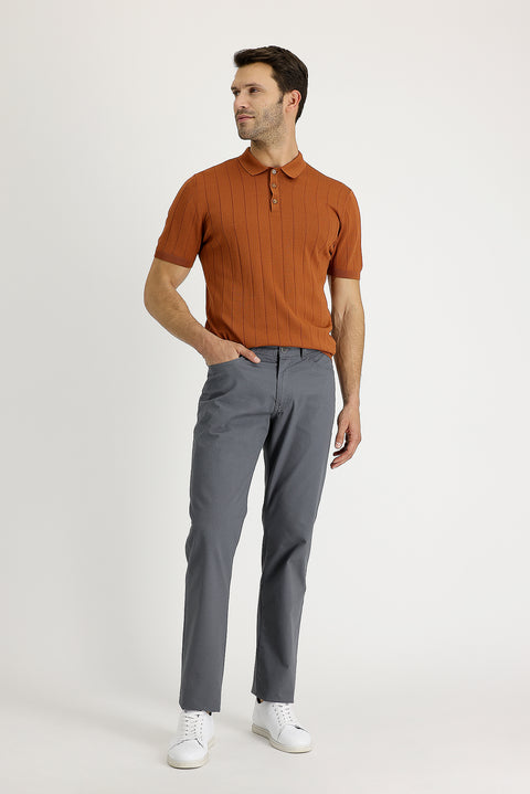 Medium Gray Regular Fit Standard Cut Patterned Lycra Canvas / Chino Trousers