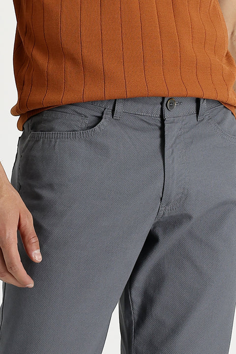 Orta Gri Relaxed Fit Rahat Kesim Desenli Likralı Kanvas / Chino Pantolon