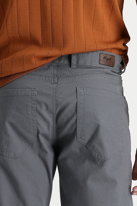 Medium Gray Regular Fit Standard Cut Patterned Lycra Canvas / Chino Trousers