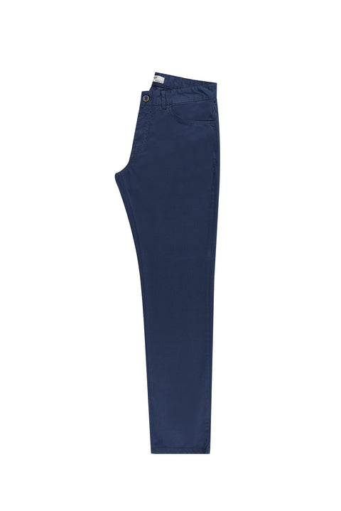 Orta Lacivert Regular Fit Standart Kesim Desenli Likralı Kanvas / Chino Pantolon