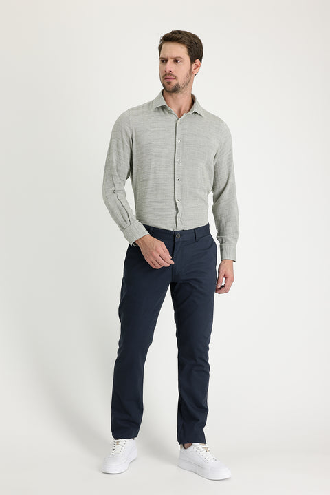 Medium Anthracite Regular Fit Standard Cut Patterned Lycra Canvas / Chino Trousers