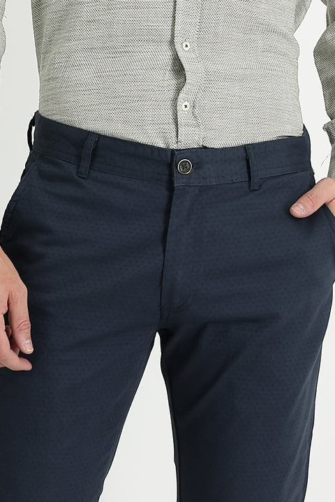 Medium Anthracite Regular Fit Standard Cut Patterned Lycra Canvas / Chino Trousers