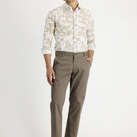 Medium Mink Regular Fit Standard Cut Patterned Lycra Canvas / Chino Trousers