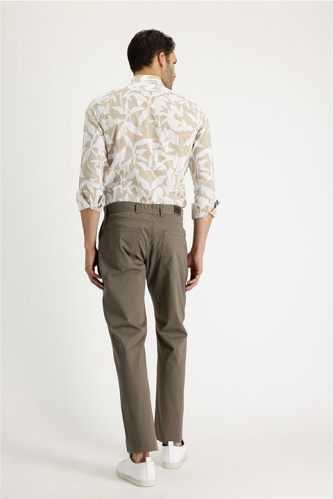 Medium Mink Regular Fit Standard Cut Patterned Lycra Canvas / Chino Trousers