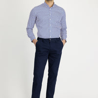 Orta Lacivert Slim Fit Dar Kesim Desenli Likralı Kanvas / Chino Pantolon