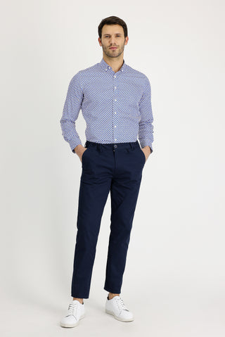  Orta Lacivert 7 Drop Slim Fit Dar Kesim Desenli Likralı Kanvas / Chino Pantolon