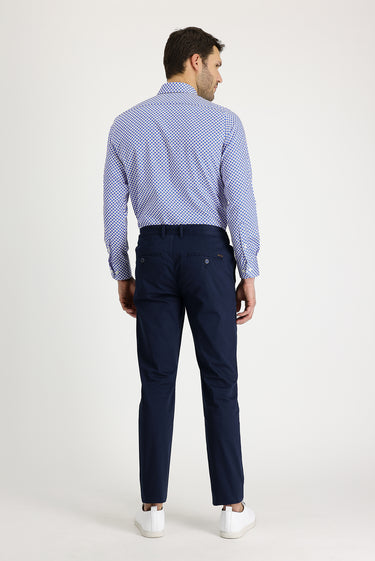 Orta Lacivert Slim Fit Dar Kesim Desenli Likralı Kanvas / Chino Pantolon