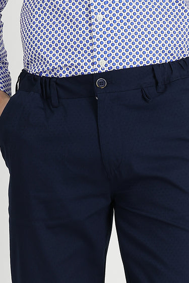 Orta Lacivert Slim Fit Dar Kesim Desenli Likralı Kanvas / Chino Pantolon