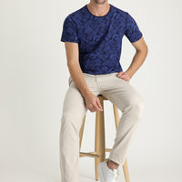 Krem Slim Fit Dar Kesim Desenli Likralı Kanvas / Chino Pantolon