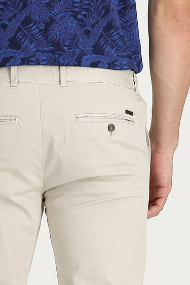Krem Slim Fit Dar Kesim Desenli Likralı Kanvas / Chino Pantolon