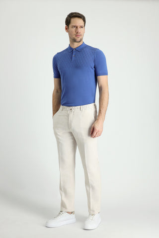  Orta Bej 7 Drop Slim Fit Dar Kesim Beli Lastikli İpli Klasik Keten Kumaş Pantolon