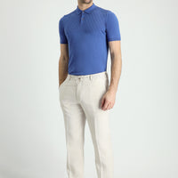 Medium Beige 7 Drop Slim Fit Classic Linen Trousers with Elasticated Drawstring Waist