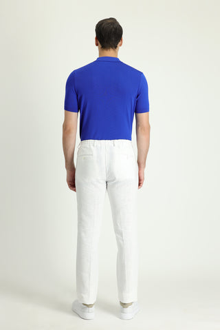  Beyaz 7 Drop Slim Fit Dar Kesim Beli Lastikli İpli Keten Klasik Kumaş Pantolon