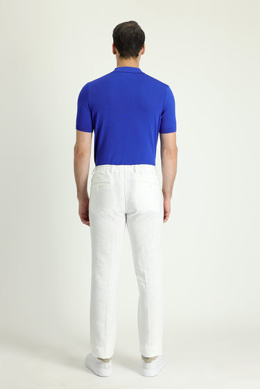  Beyaz Slim Fit Dar Kesim Beli Lastikli İpli Keten Klasik Kumaş Pantolon