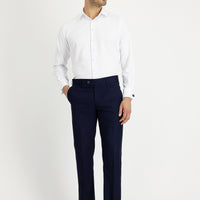 Dark Navy 7 Drop Slim Fit Classic Linen Blend Fabric Trousers