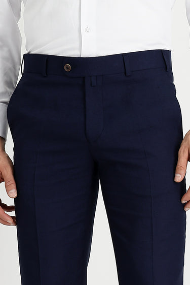  Koyu Lacivert Slim Fit Dar Kesim Klasik Keten Karışımlı Kumaş Pantolon