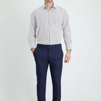 Orta Lacivert 7 Drop Slim Fit Dar Kesim Desenli Likralı Klasik Kumaş Pantolon