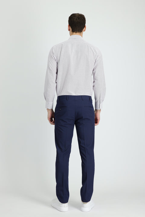 Orta Lacivert 7 Drop Slim Fit Dar Kesim Desenli Likralı Klasik Kumaş Pantolon