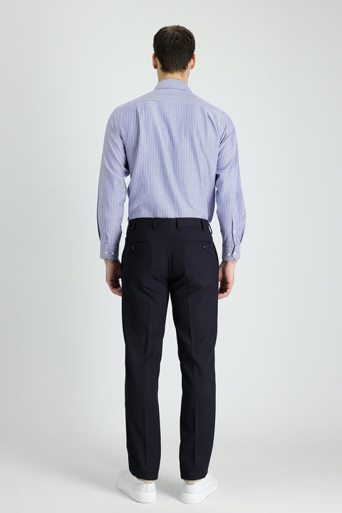 Koyu Lacivert 4 Drop Relaxed Fit Rahat Kesim Klasik Desenli Likralı Kumaş Pantolon
