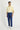 Koyu Lacivert Slim Fit Dar Kesim Beli Lastikli İpli Çizgili Keten Pantolon