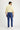 Koyu Lacivert Slim Fit Dar Kesim Beli Lastikli İpli Çizgili Keten Pantolon