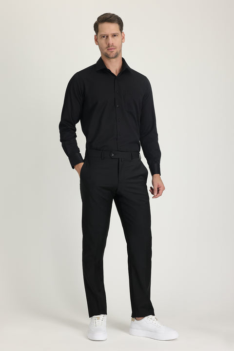 Siyah 7 Drop Slim Fit Dar Kesim Yünlü Klasik Kumaş Pantolon