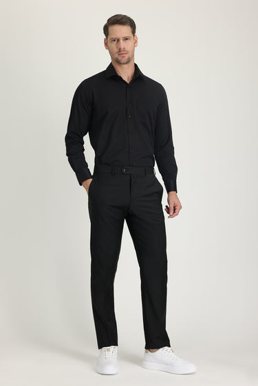 Siyah Regular Fit Yünlü Klasik Kumaş Pantolon