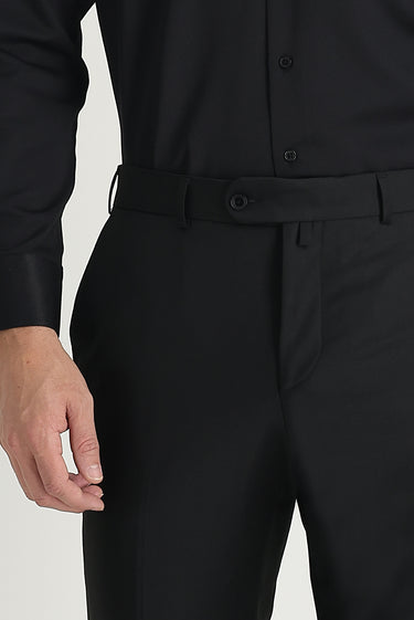 Siyah Relaxed Fit Rahat Kesim Yünlü Klasik Kumaş Pantolon